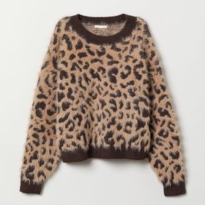 H&M Leopard Print Fuzzy Sweater M